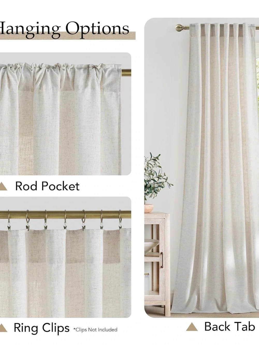 Nicetown Beige Linen Light Filtering Privacy Curtain Panels Rod Pocket 66x96